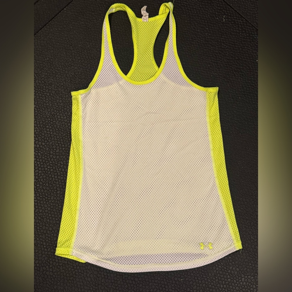 Under Armour Women's Neon Yellow and White Tank Top
